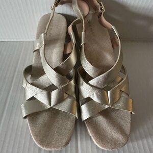 Cole Haan Metallic Champagne Crisscross Strap Sandals